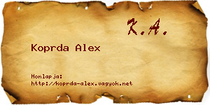 Koprda Alex névjegykártya